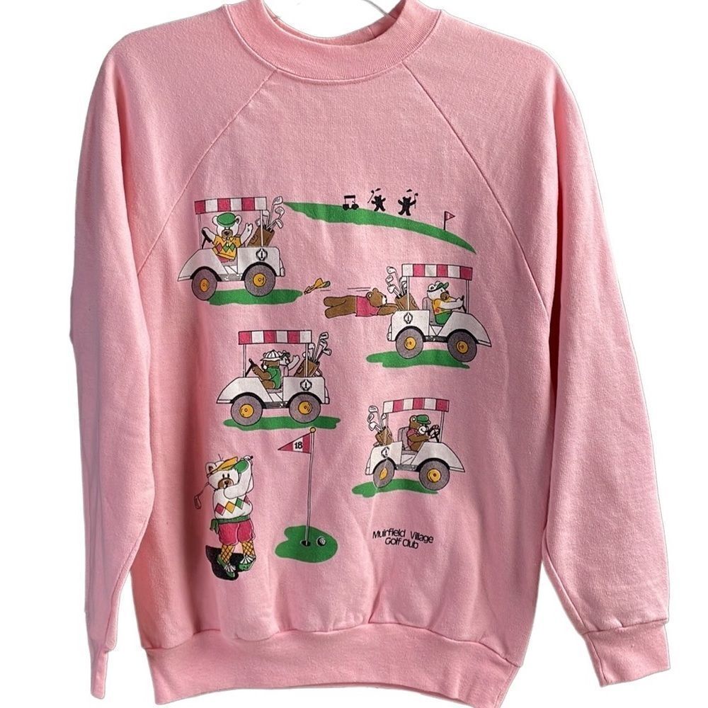HARBOR LIGHT Ladies Pink Sweatshirt Golf Carts Bears Golfing Golf Club Size Med